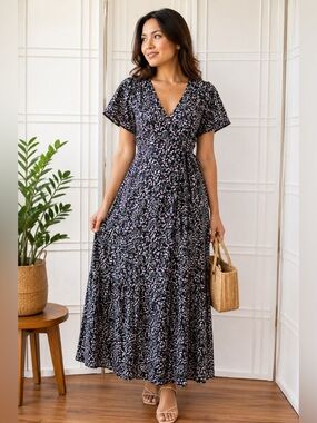 Love Riche Black Floral Print Wrap Maxi Dress
